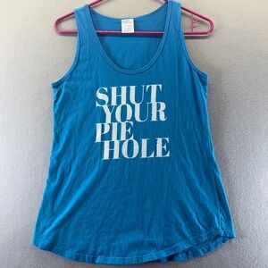 Port & Company Shut Your Pie Hole Graphic Tank Top Blue Womens Medium